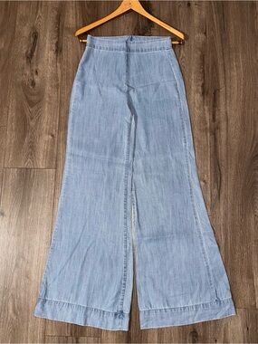 Light Blue Wide-Leg Tencel Pants Hi Waisted